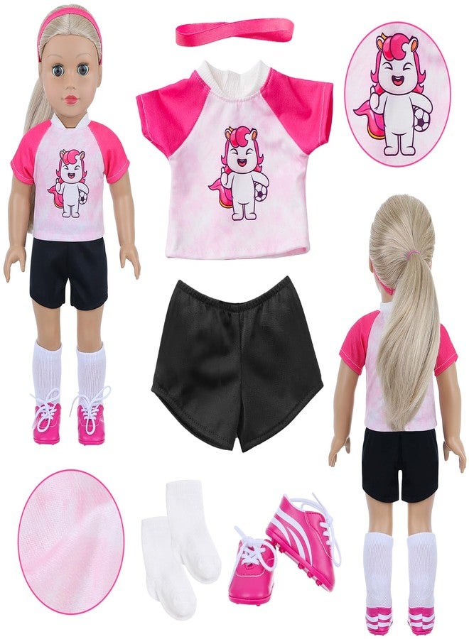 18INDC 18 Inch Doll Accessories Football Sport Set - 7PCS Includes Headband, Tops, Shorts, Shoes, Mini Soccer Ball, Socks & Water Bottle for American Doll Pretend Play, Gifts - Image 3